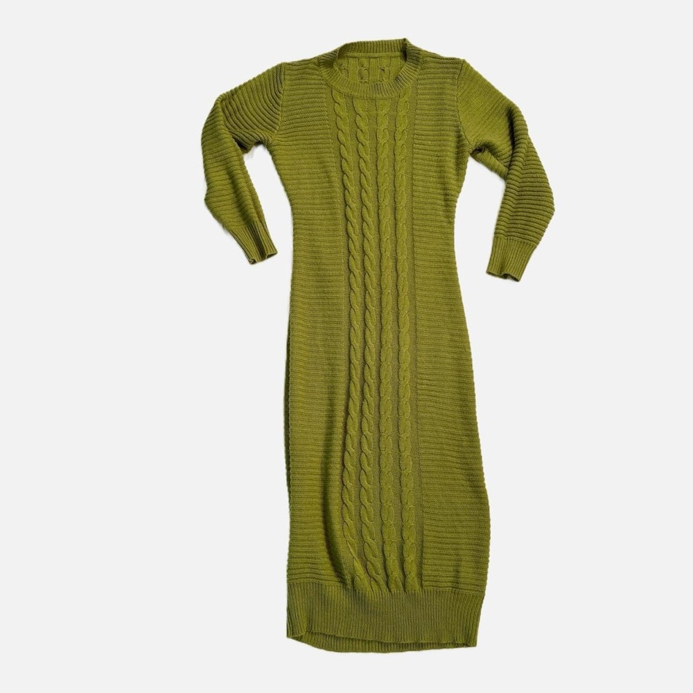 Green Long Sleeve Cable Knit‎ Maxi Dress - Picture 2 of 7